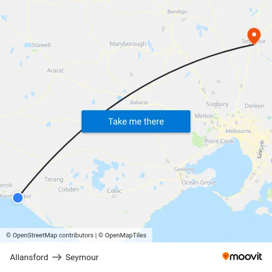 Allansford to Seymour map