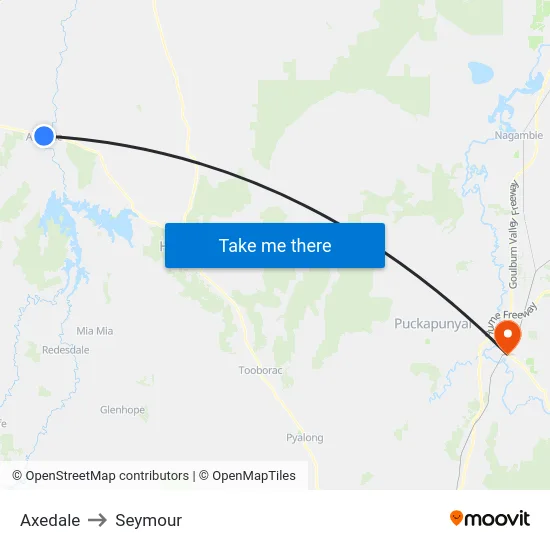 Axedale to Seymour map