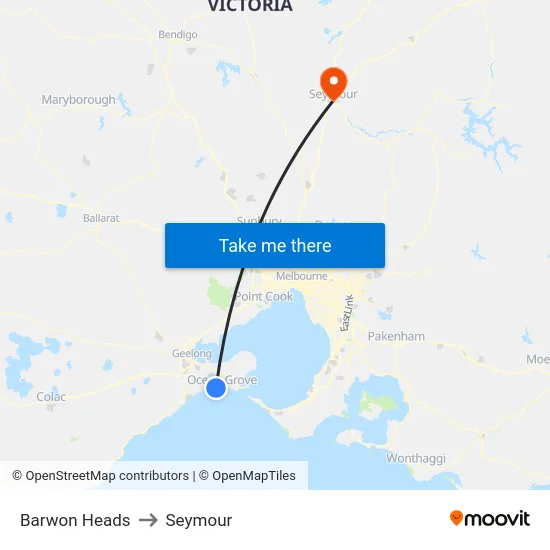 Barwon Heads to Seymour map