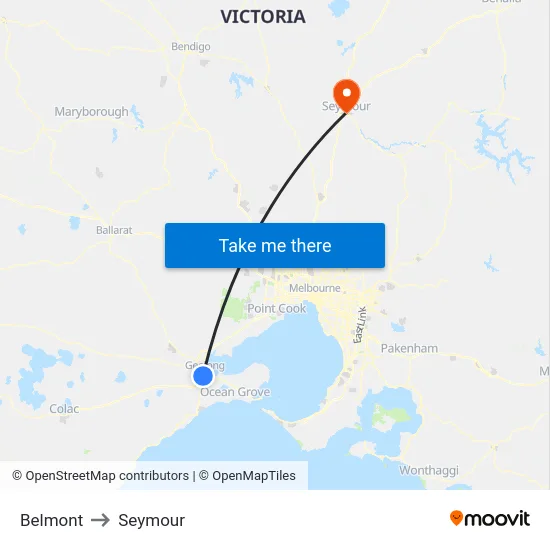 Belmont to Seymour map