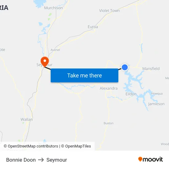 Bonnie Doon to Seymour map