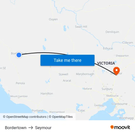 Bordertown to Seymour map