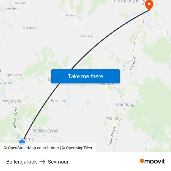 Bullengarook to Seymour map