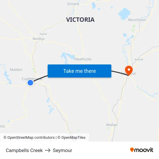 Campbells Creek to Seymour map