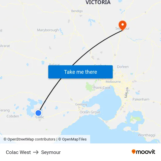 Colac West to Seymour map