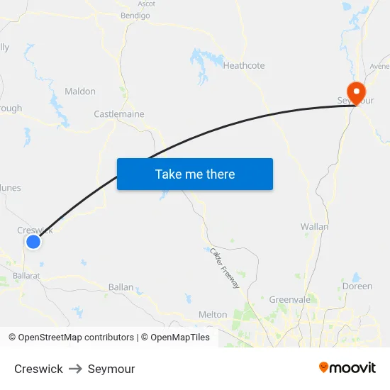 Creswick to Seymour map