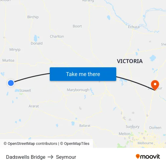 Dadswells Bridge to Seymour map
