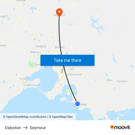 Dalyston to Seymour map