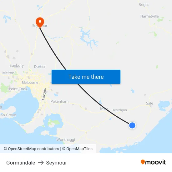 Gormandale to Seymour map