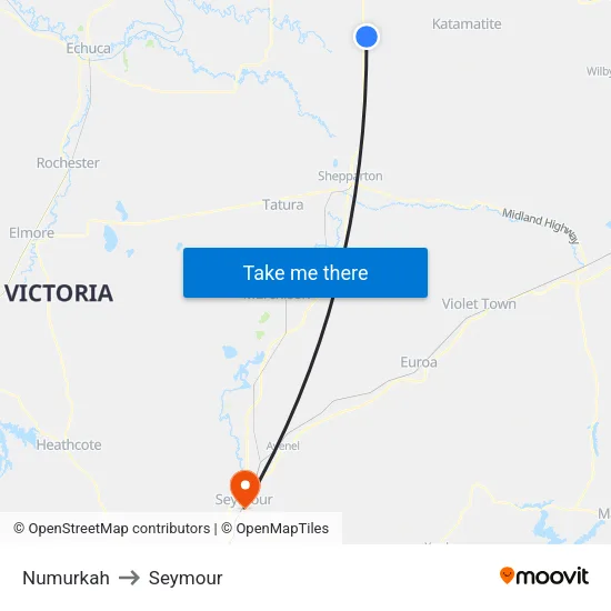 Numurkah to Seymour map