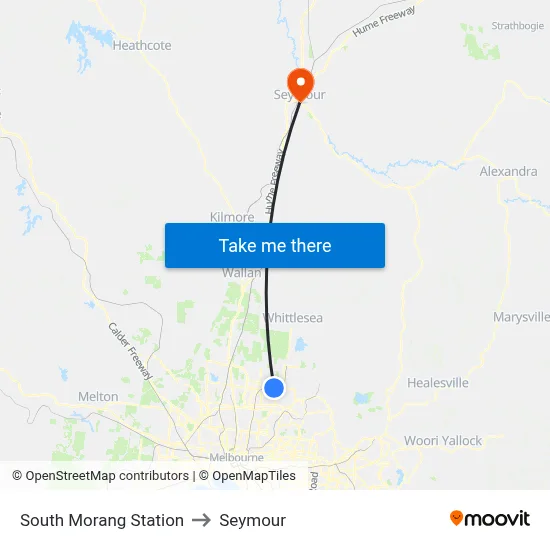 South Morang Station to Seymour map