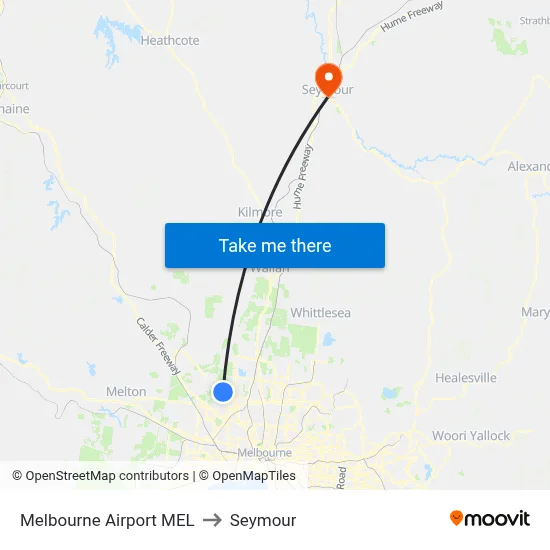 Melbourne Airport MEL to Seymour map