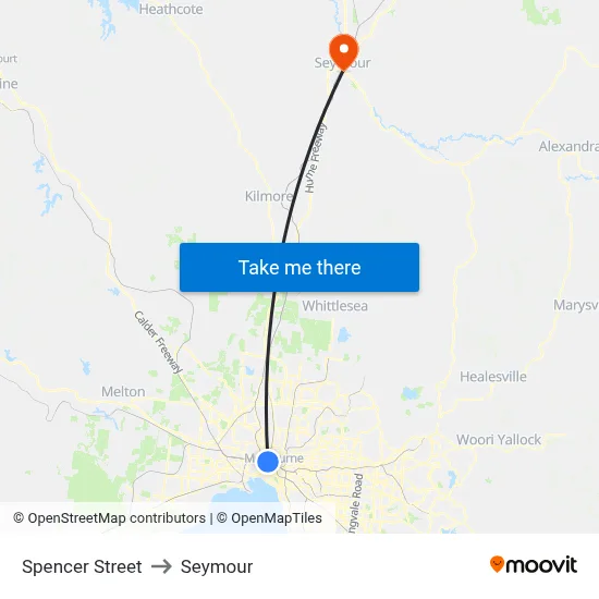 Spencer Street to Seymour map
