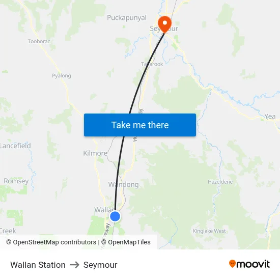 Wallan Station to Seymour map