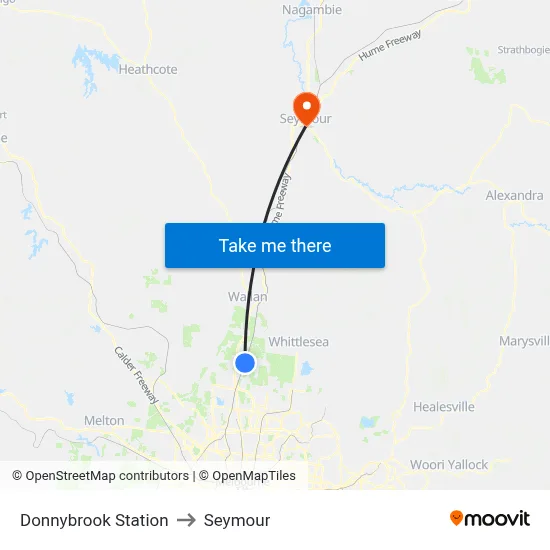 Donnybrook Station to Seymour map