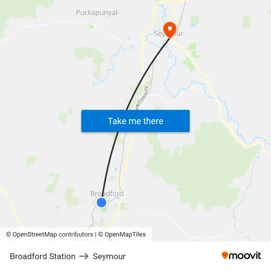 Broadford Station to Seymour map