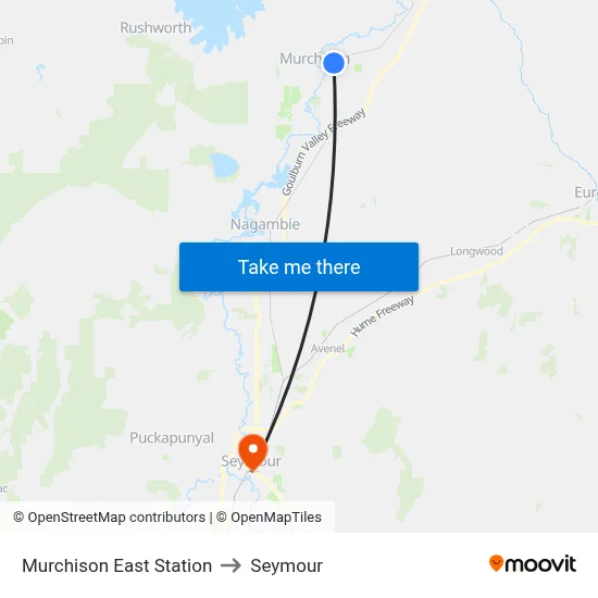 Murchison East Station to Seymour map