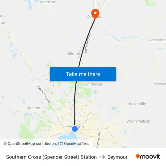 Southern Cross (Spencer Street) Station to Seymour map