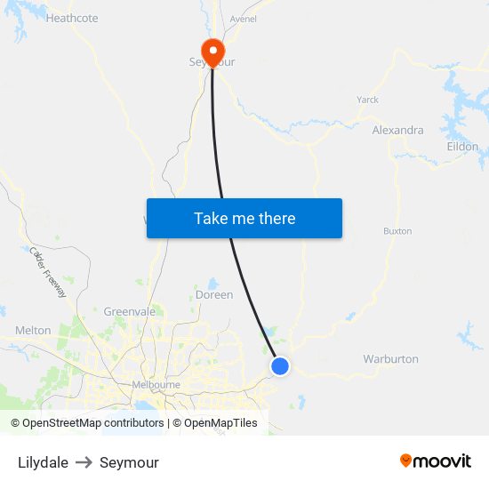 Lilydale to Seymour map