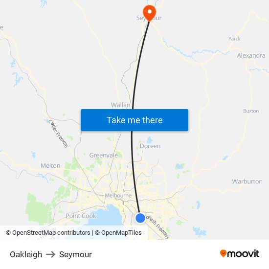 Oakleigh to Seymour map