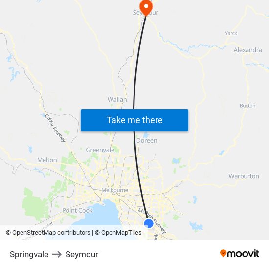 Springvale to Seymour map