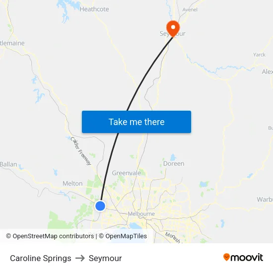Caroline Springs to Seymour map