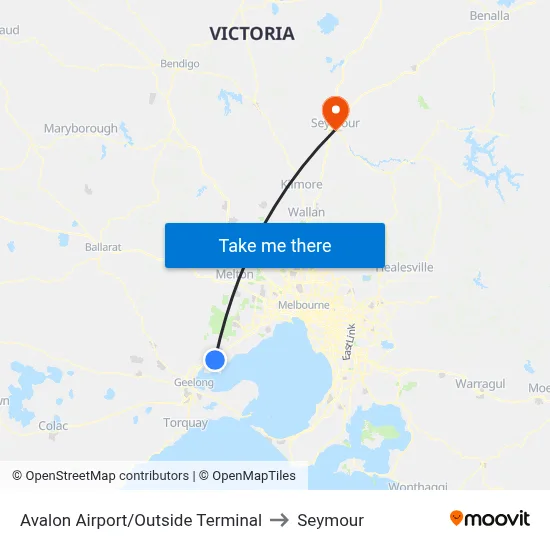 Avalon Airport/Outside Terminal to Seymour map