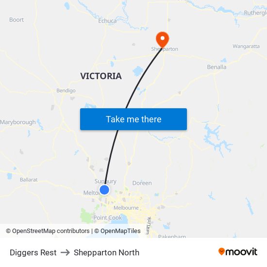 Diggers Rest to Shepparton North map