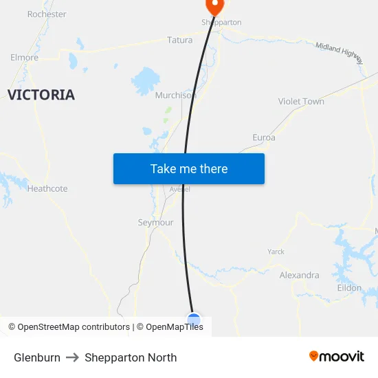 Glenburn to Shepparton North map