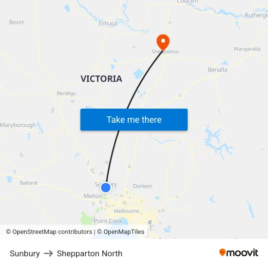 Sunbury to Shepparton North map