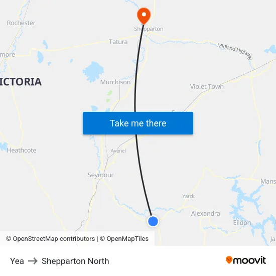 Yea to Shepparton North map