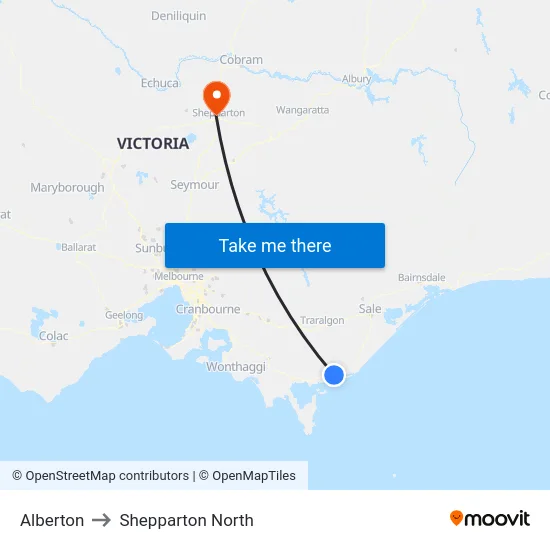 Alberton to Shepparton North map