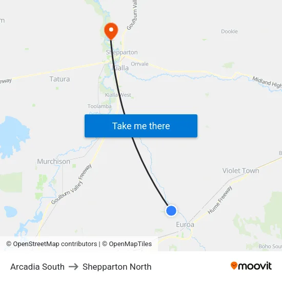 Arcadia South to Shepparton North map