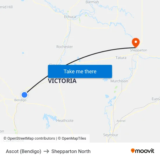 Ascot (Bendigo) to Shepparton North map