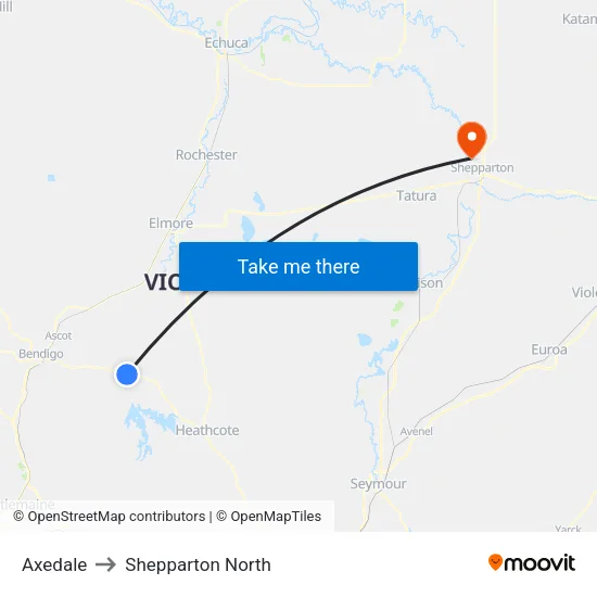Axedale to Shepparton North map