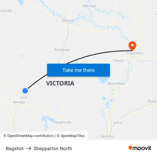 Bagshot to Shepparton North map