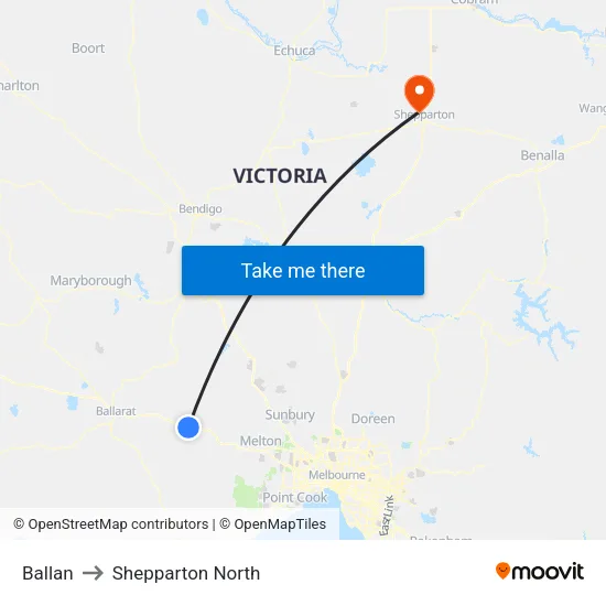 Ballan to Shepparton North map