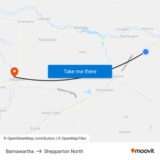 Barnawartha to Shepparton North map