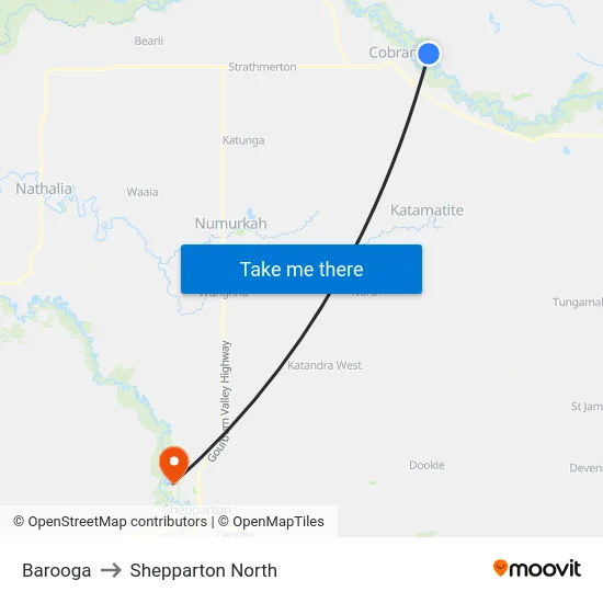 Barooga to Shepparton North map
