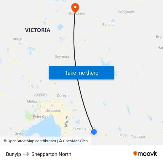 Bunyip to Shepparton North map