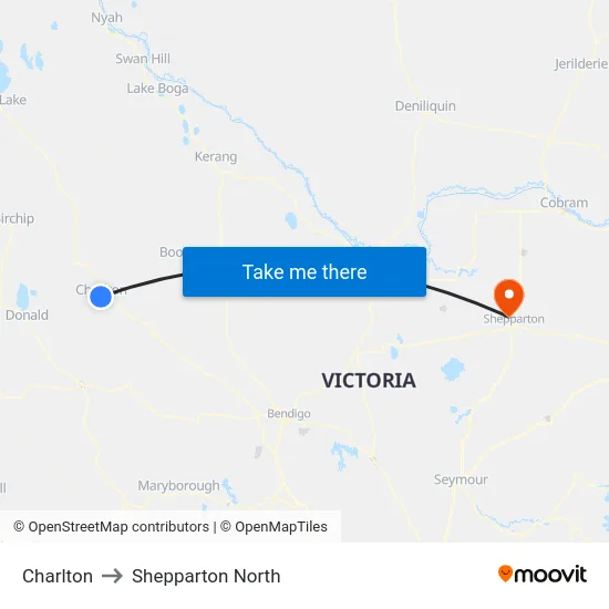 Charlton to Shepparton North map