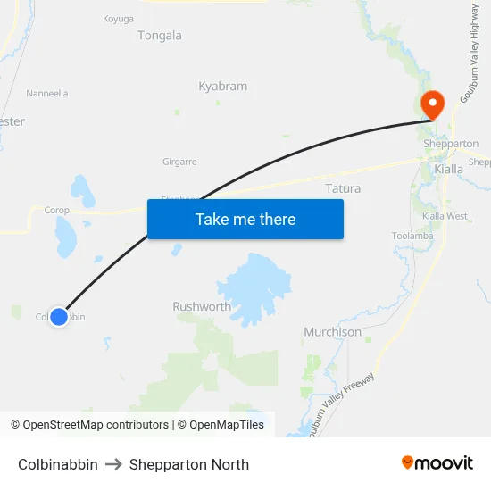 Colbinabbin to Shepparton North map