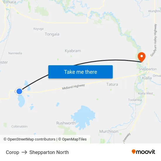 Corop to Shepparton North map