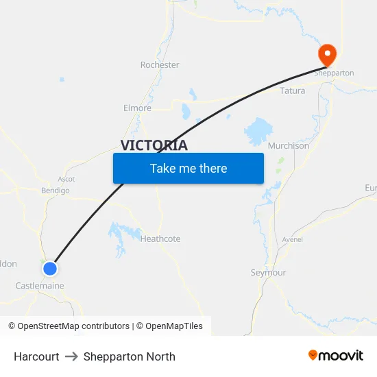 Harcourt to Shepparton North map