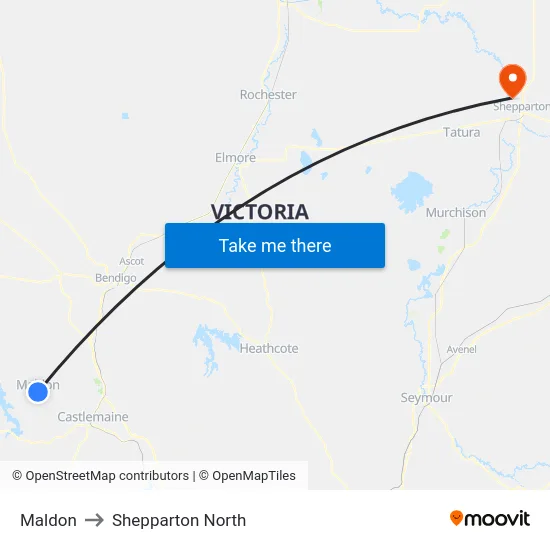 Maldon to Shepparton North map