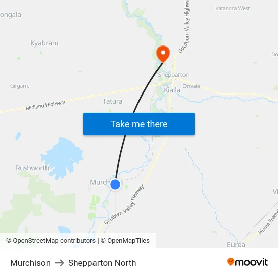 Murchison to Shepparton North map