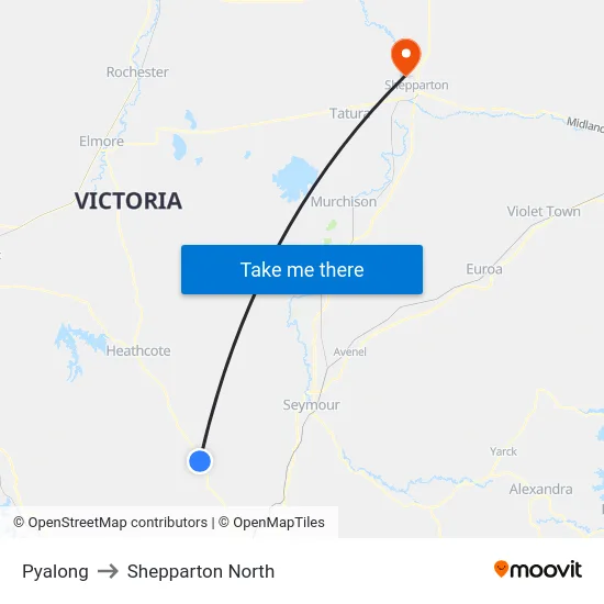 Pyalong to Shepparton North map