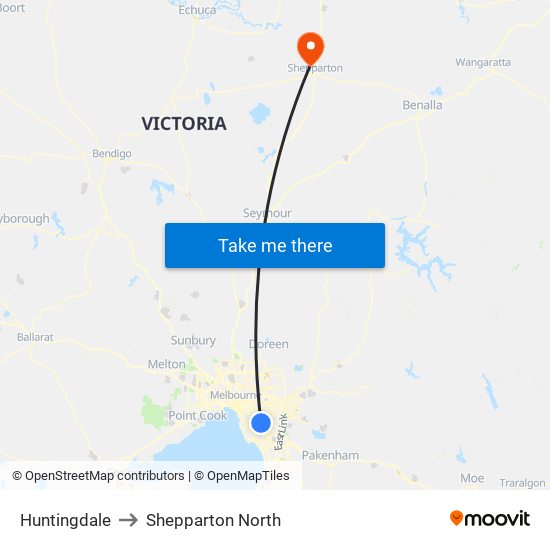 Huntingdale to Shepparton North map