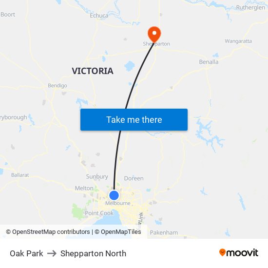 Oak Park to Shepparton North map