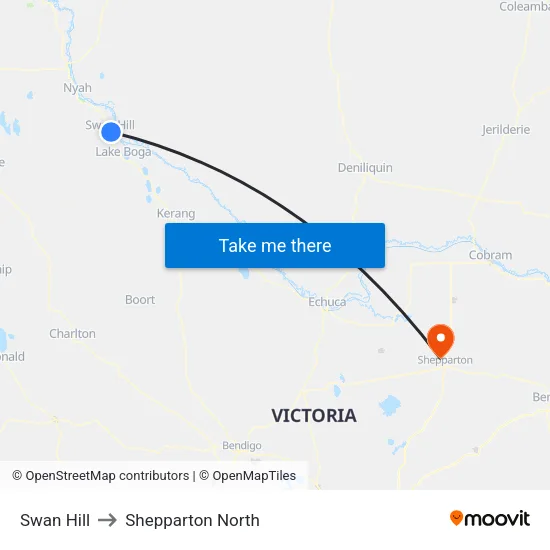 Swan Hill to Shepparton North map